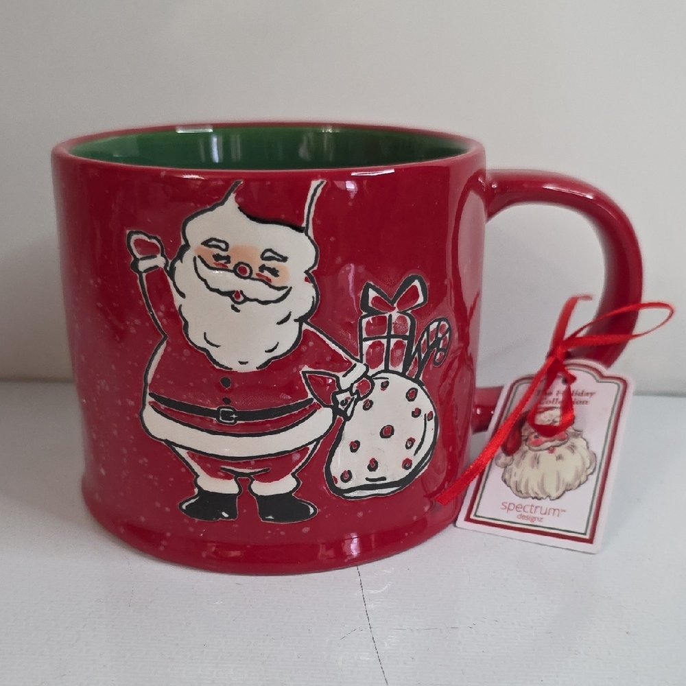 Spectrum Designz Red Santa Mug with Green Interior, NWT